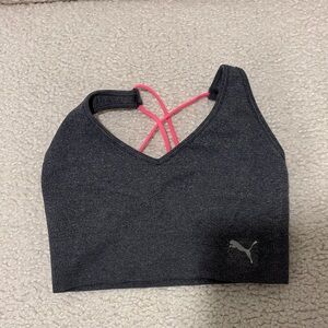 Puma Charcoal Sports Bra with Neon Pink Straps